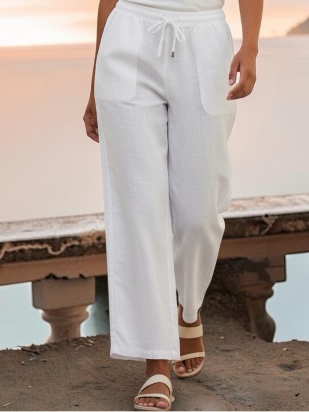 Company Ellen Tracy Linen Trousers Wide Leg Pants Seaside Resort-wear Travel